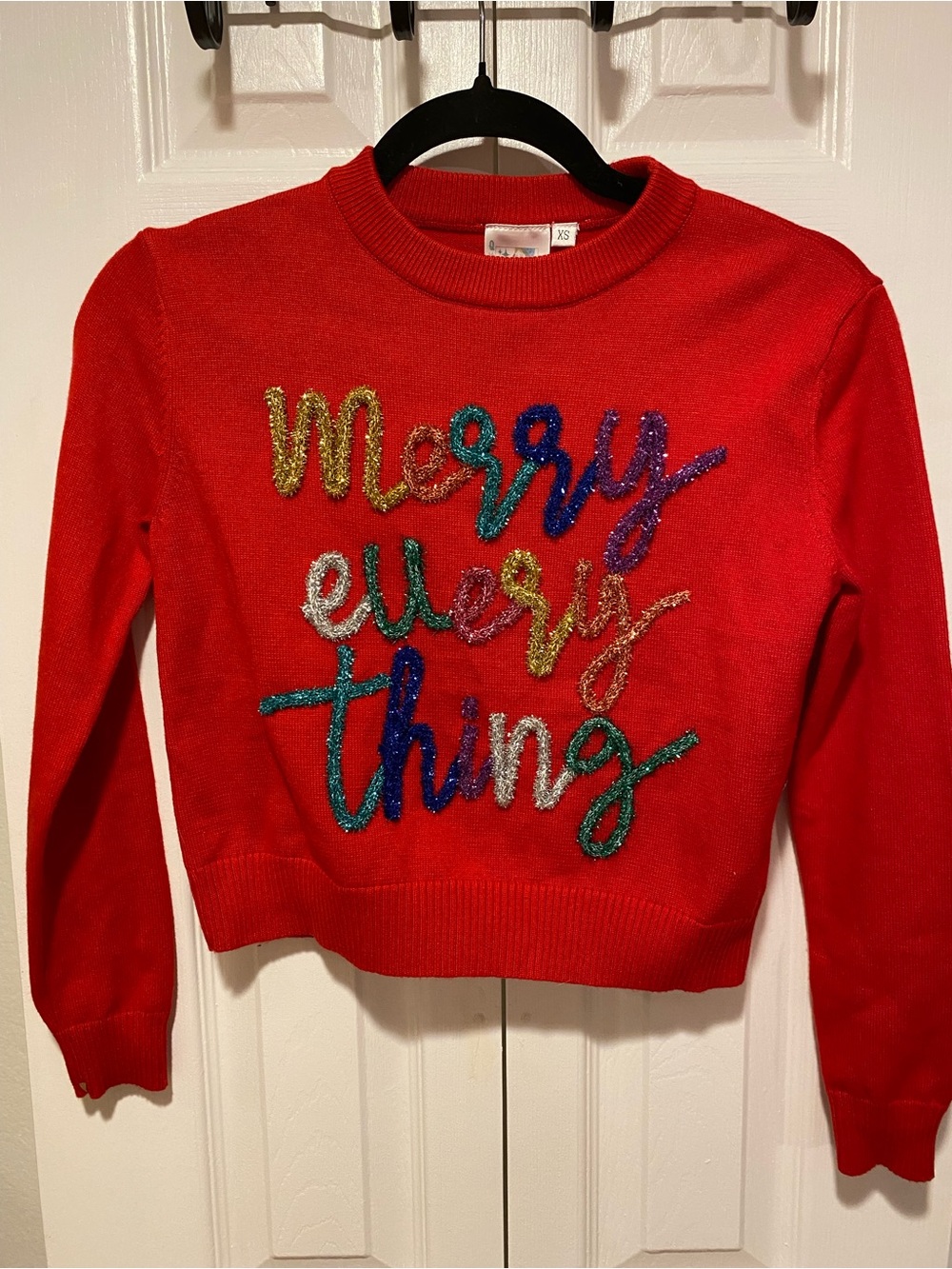 QUEEN OF SPARKLES Red Holiday 'Merry Everything' Sweater Girls XS